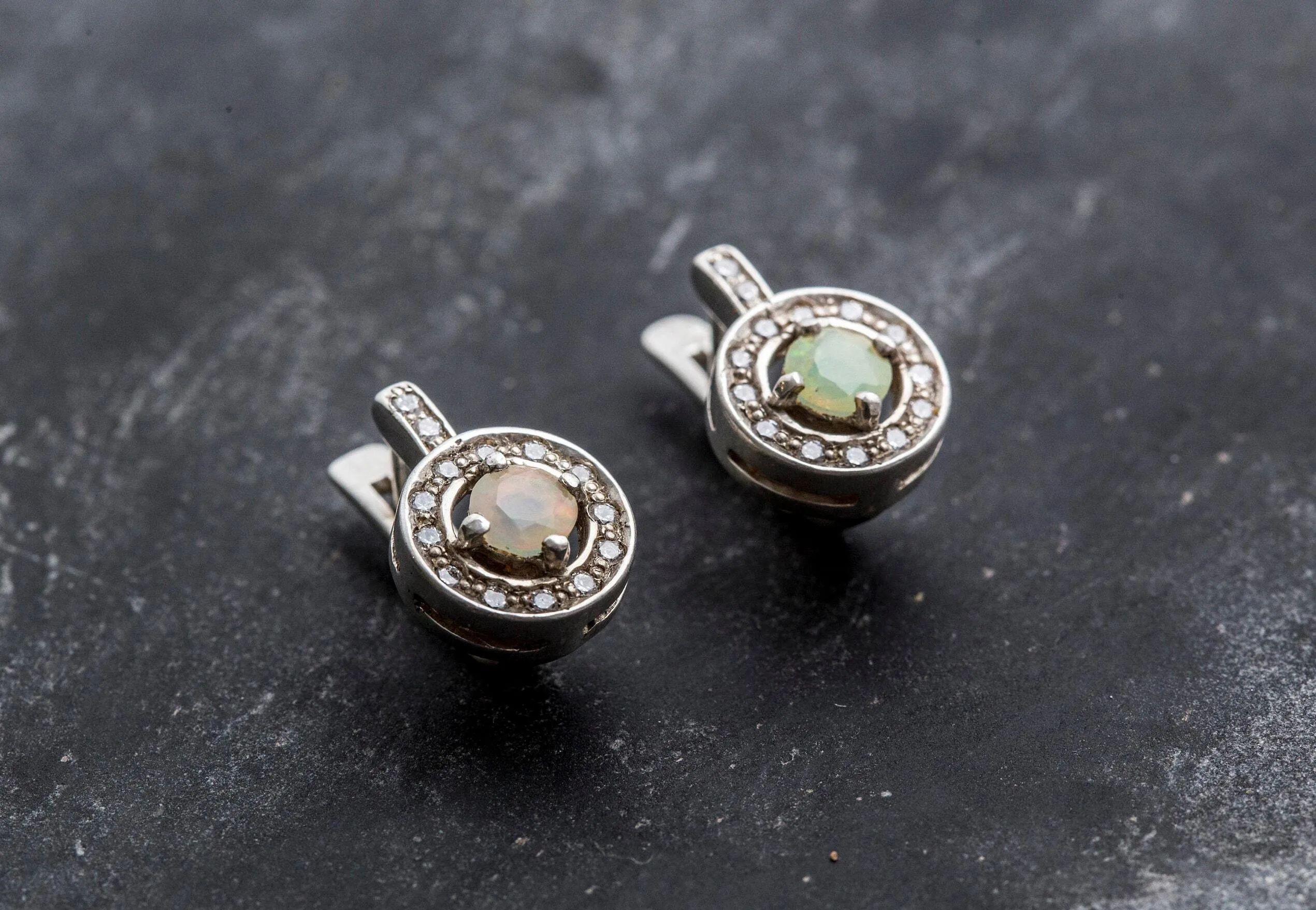 Fire Opal Earrings - Opal Cluster Studs - Dainty Opal Earrings