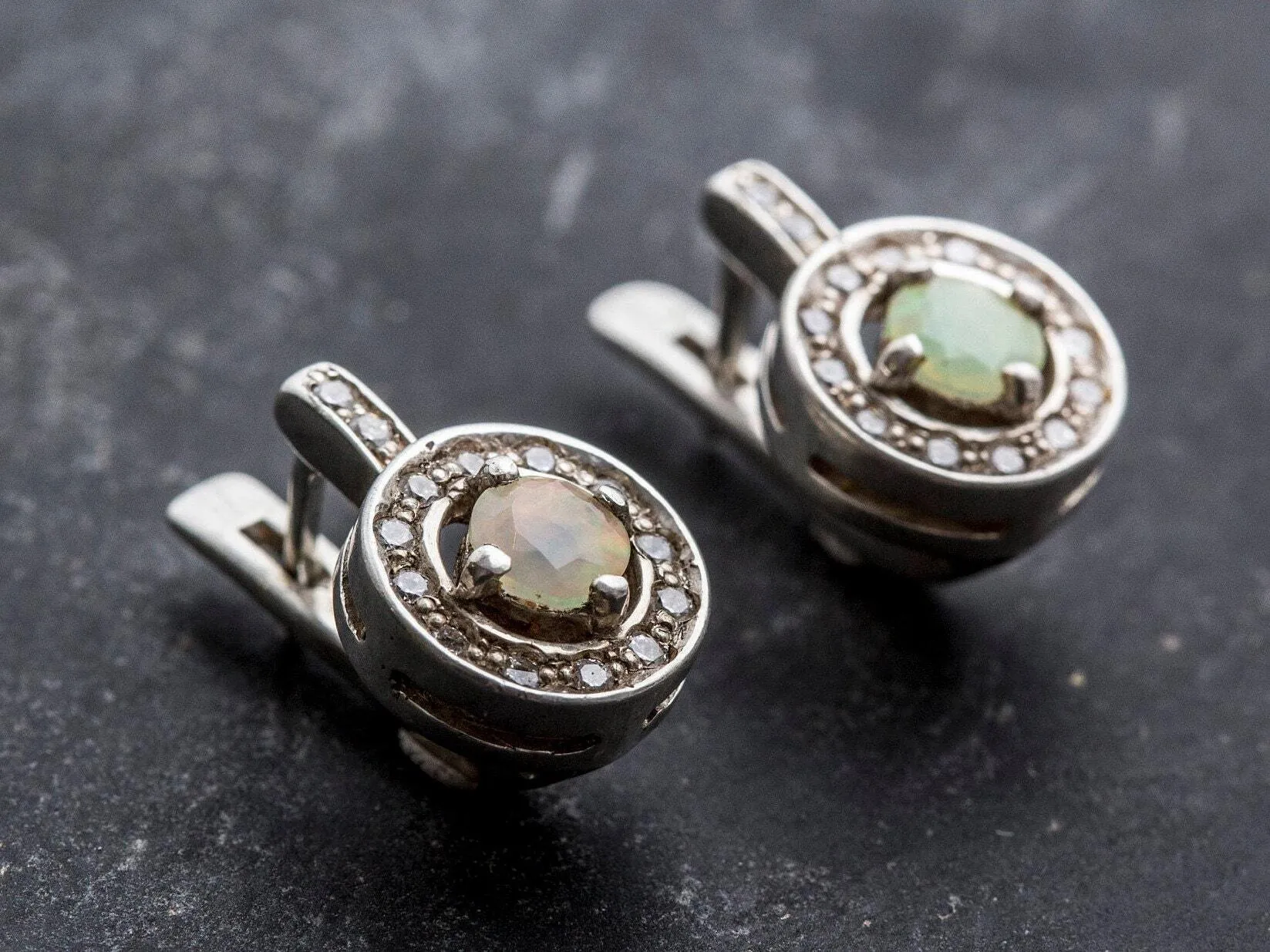Fire Opal Earrings - Opal Cluster Studs - Dainty Opal Earrings
