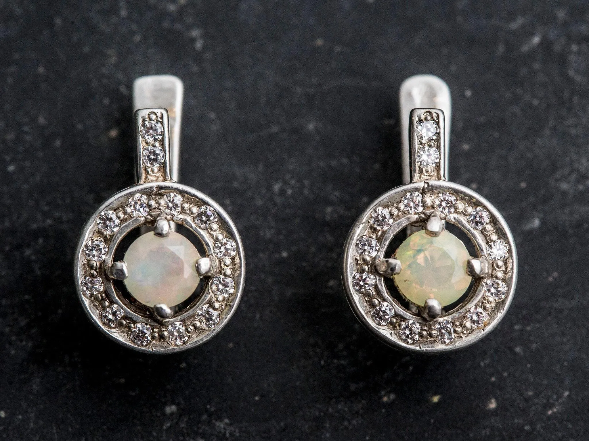 Fire Opal Earrings - Opal Cluster Studs - Dainty Opal Earrings