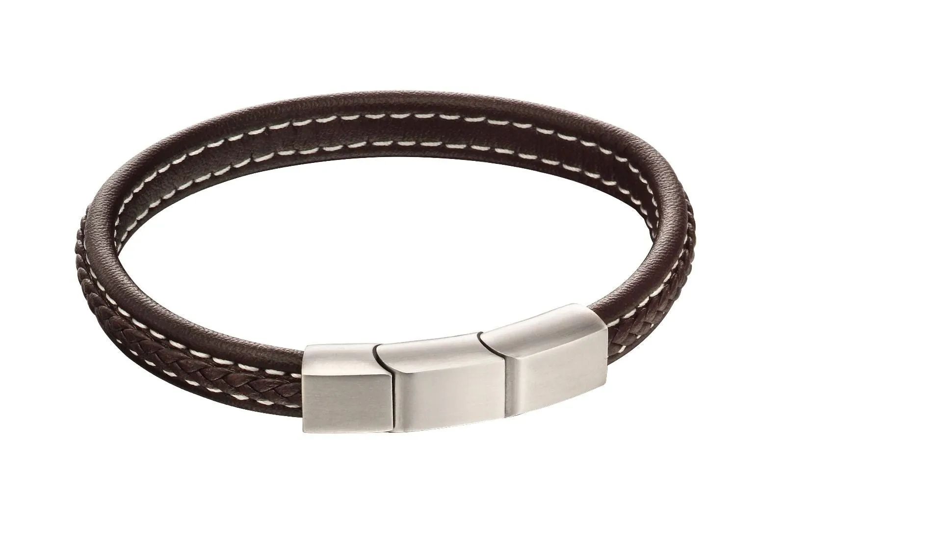 Fred Bennett Plait Mixed Brushed Finish Brown Leather Bracelet B5120