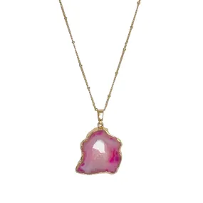 Fuschia Quartz   Gold Pendant Necklace