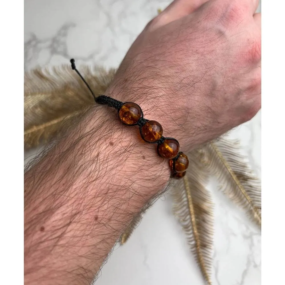 Genuine Baltic Amber Adjustable Bracelet for Men with Amber Balls - MB020