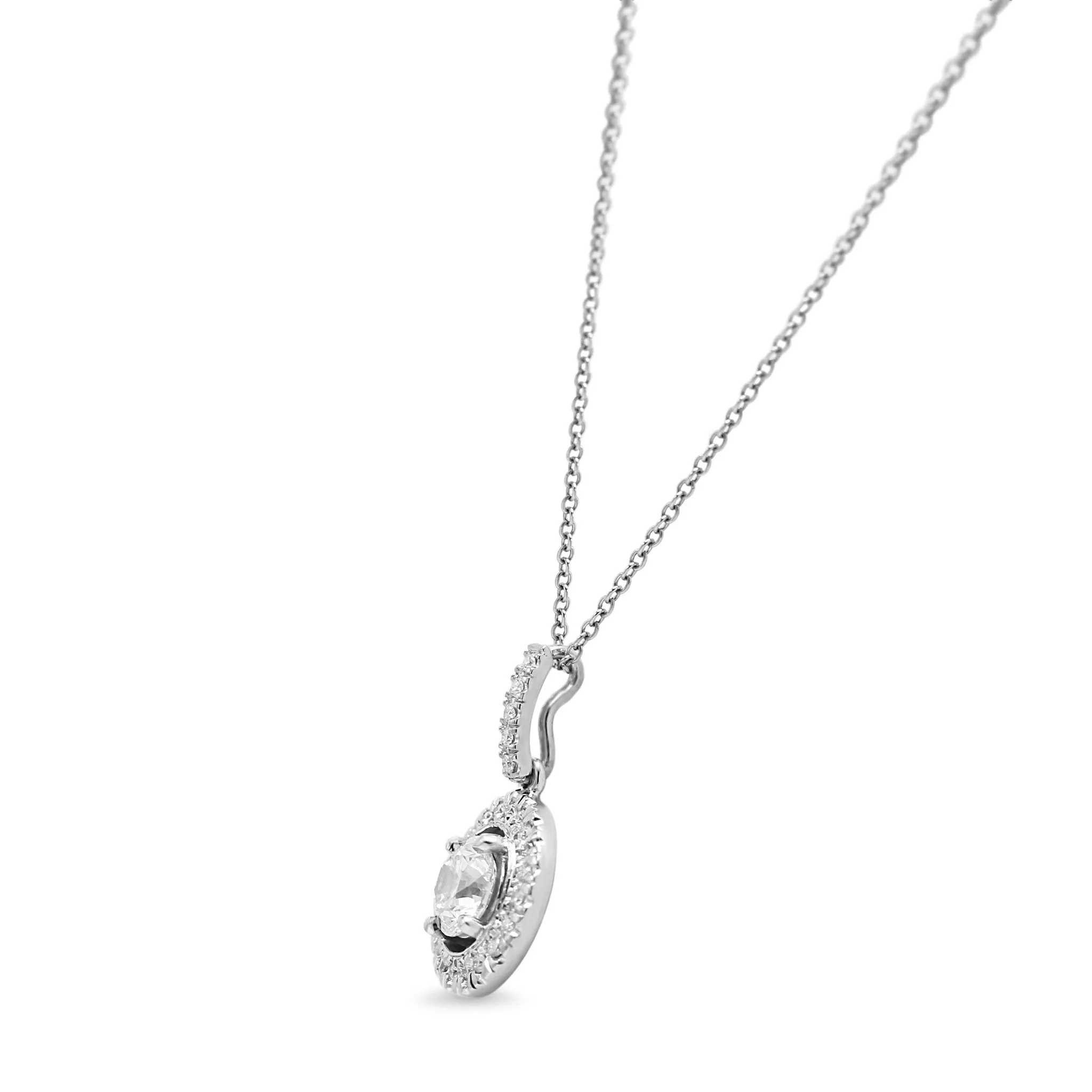 GIA Certificated 1.15ct Diamond Halo Pendant On Necklace