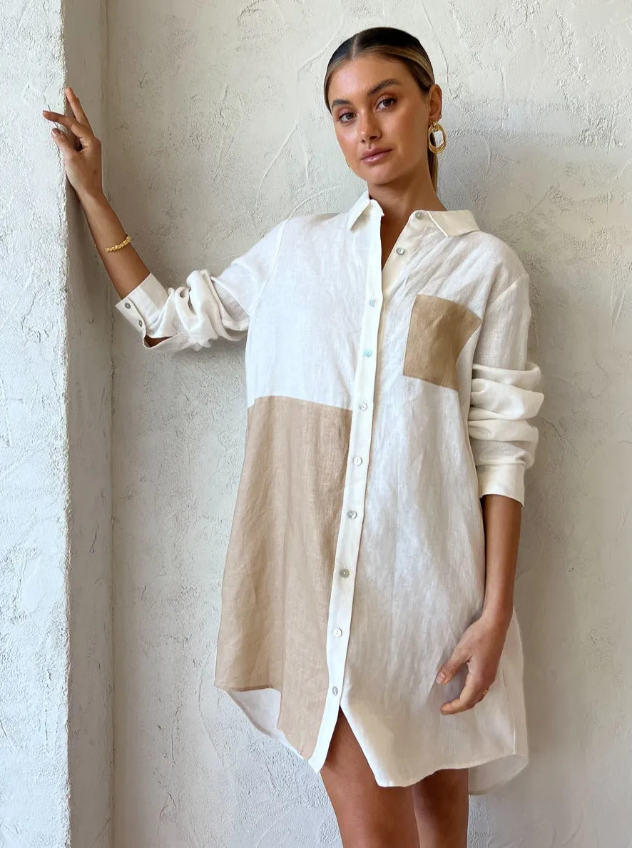 Ginia Oversized Shirt in Ivory/Cashew