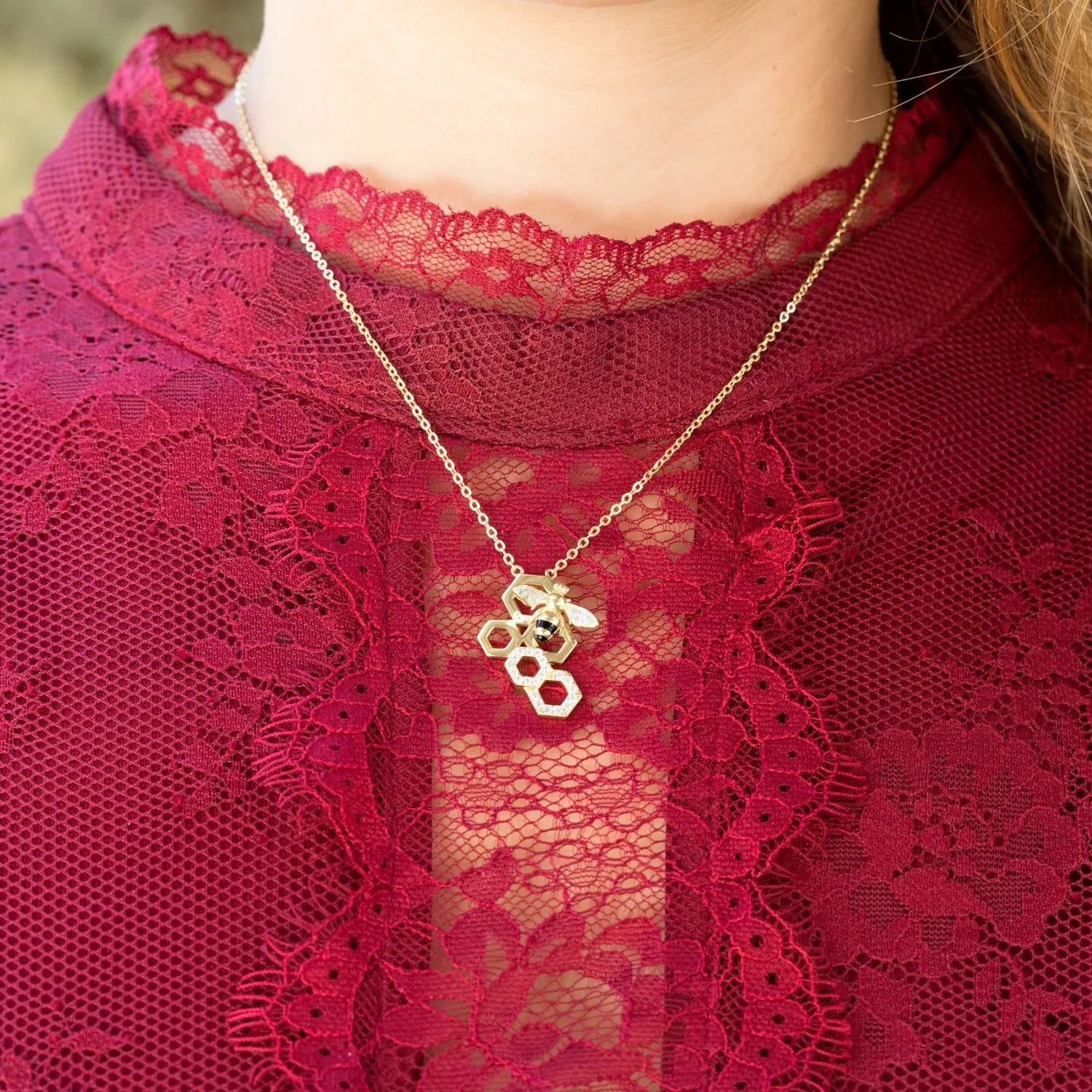 Gold and Cubic Zirconia Bee Necklace