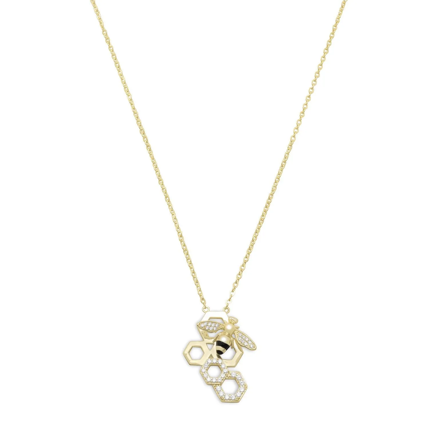 Gold and Cubic Zirconia Bee Necklace