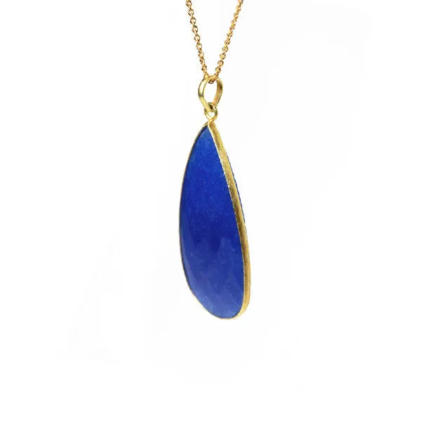 Gold-Dipped Blue Quartz Stone Pendant Necklace 30 inch