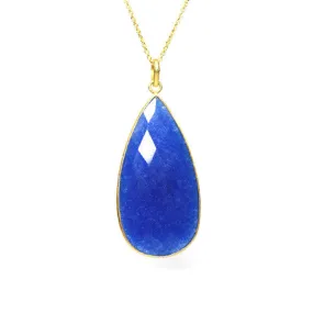 Gold-Dipped Blue Quartz Stone Pendant Necklace 30 inch