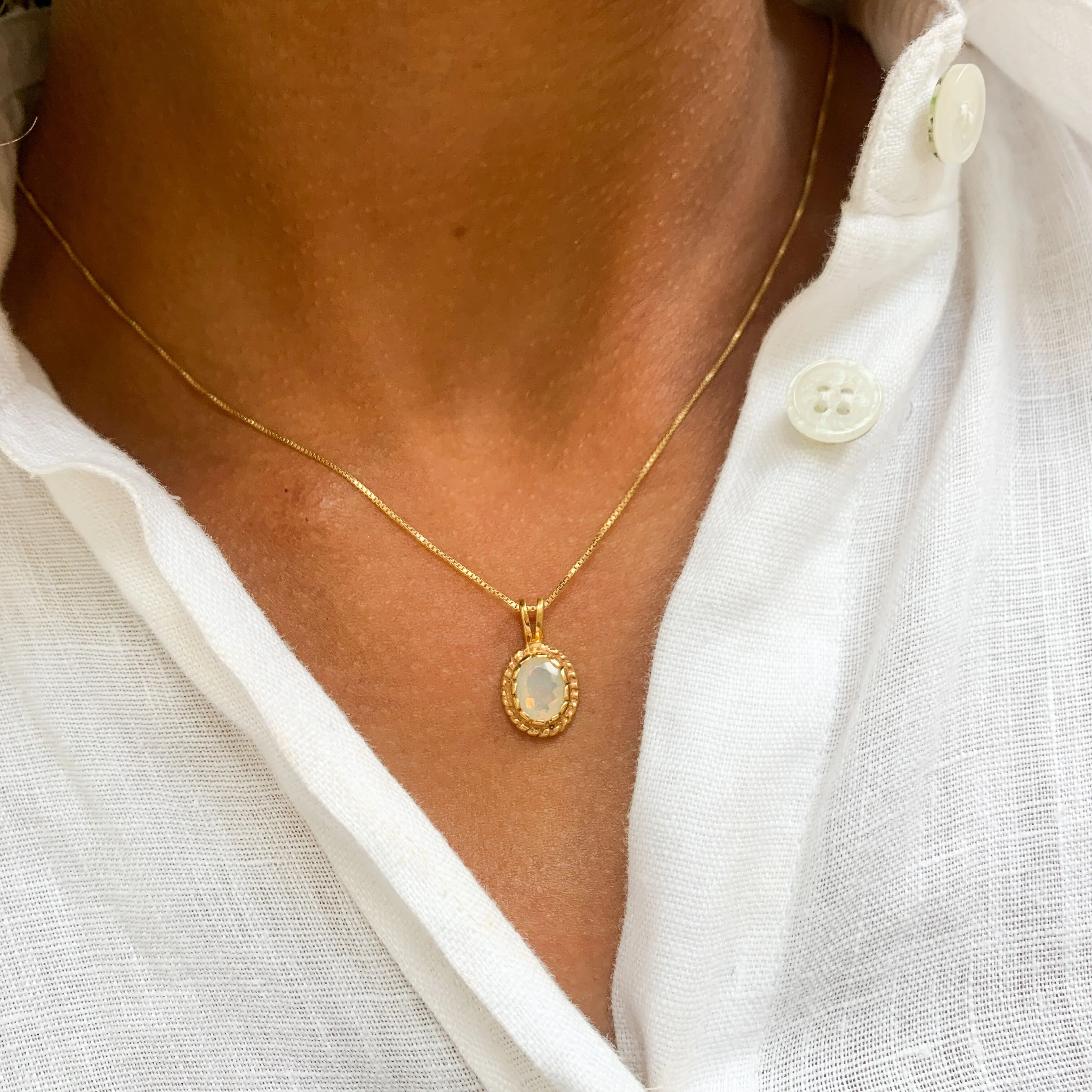 Gold Fire Opal Necklace - Vintage Opal Necklace - October Birthstone Pendant
