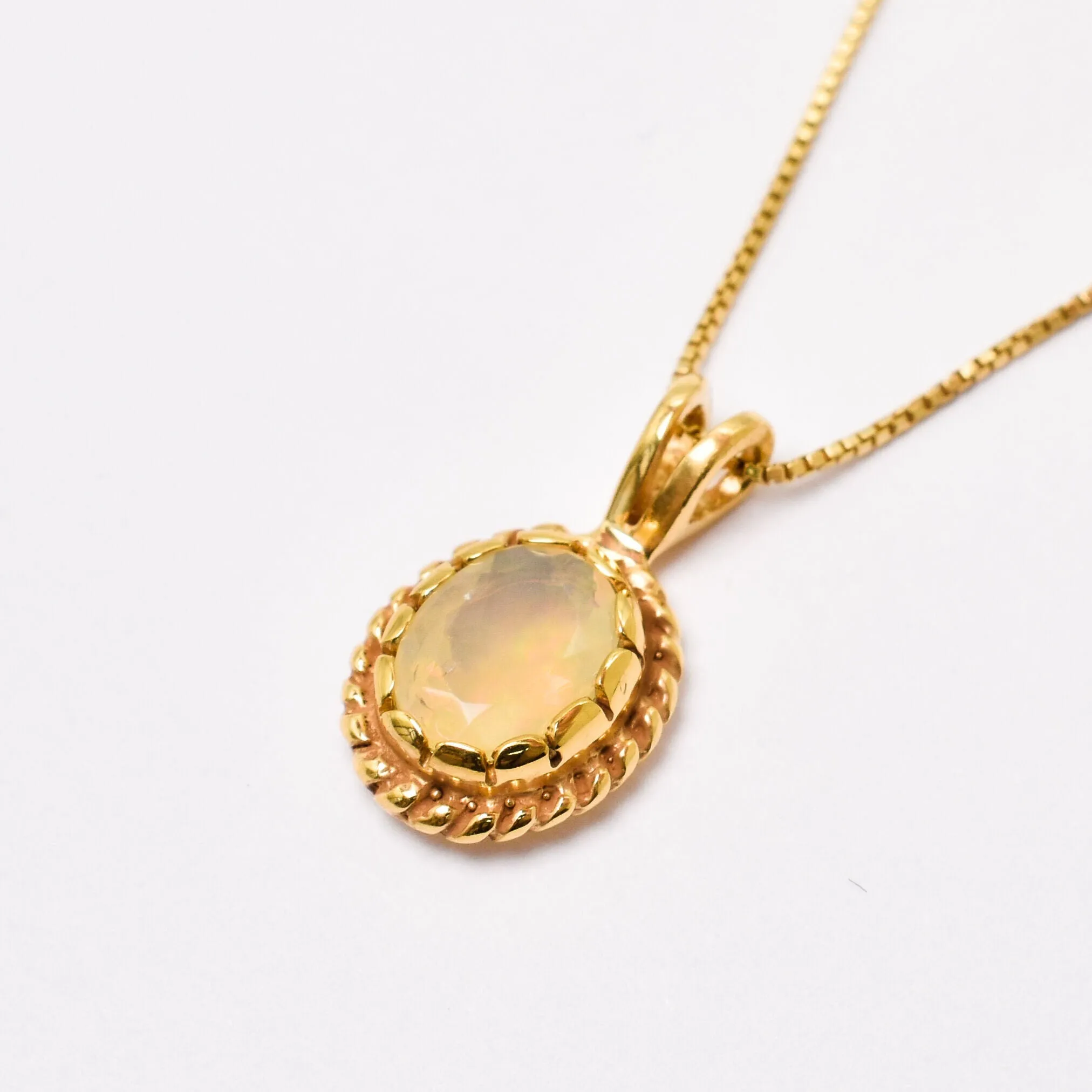 Gold Fire Opal Necklace - Vintage Opal Necklace - October Birthstone Pendant