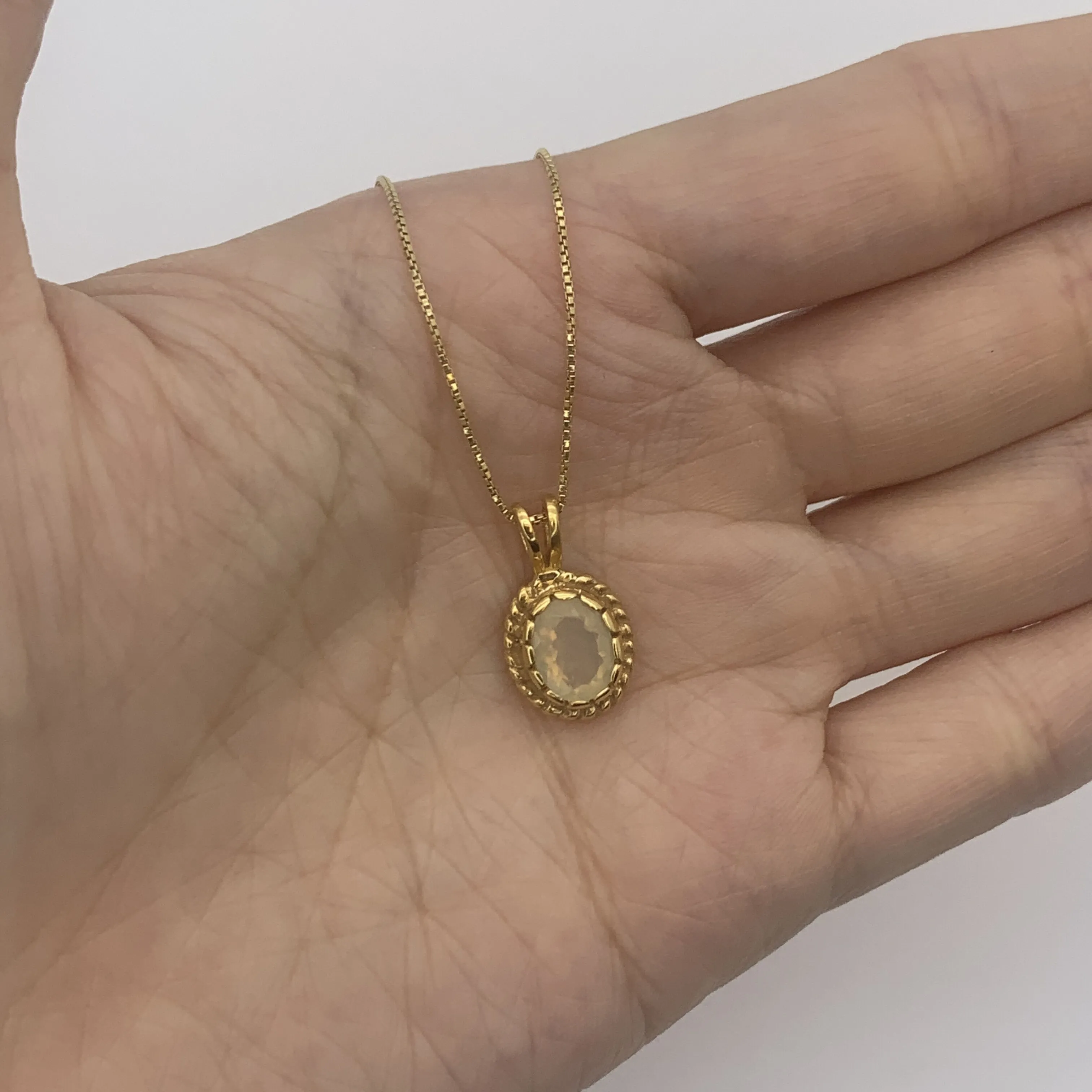 Gold Fire Opal Necklace - Vintage Opal Necklace - October Birthstone Pendant