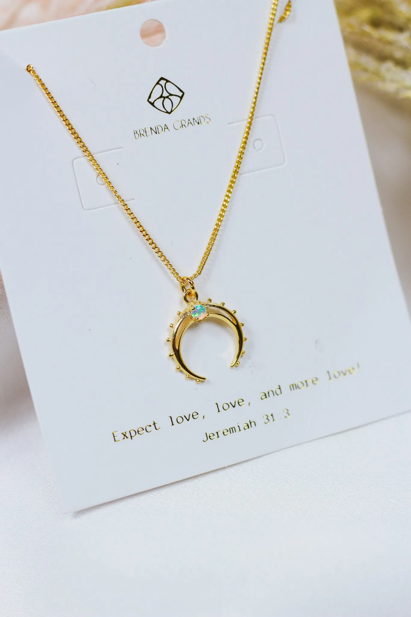 Gold Opal Moon Necklace