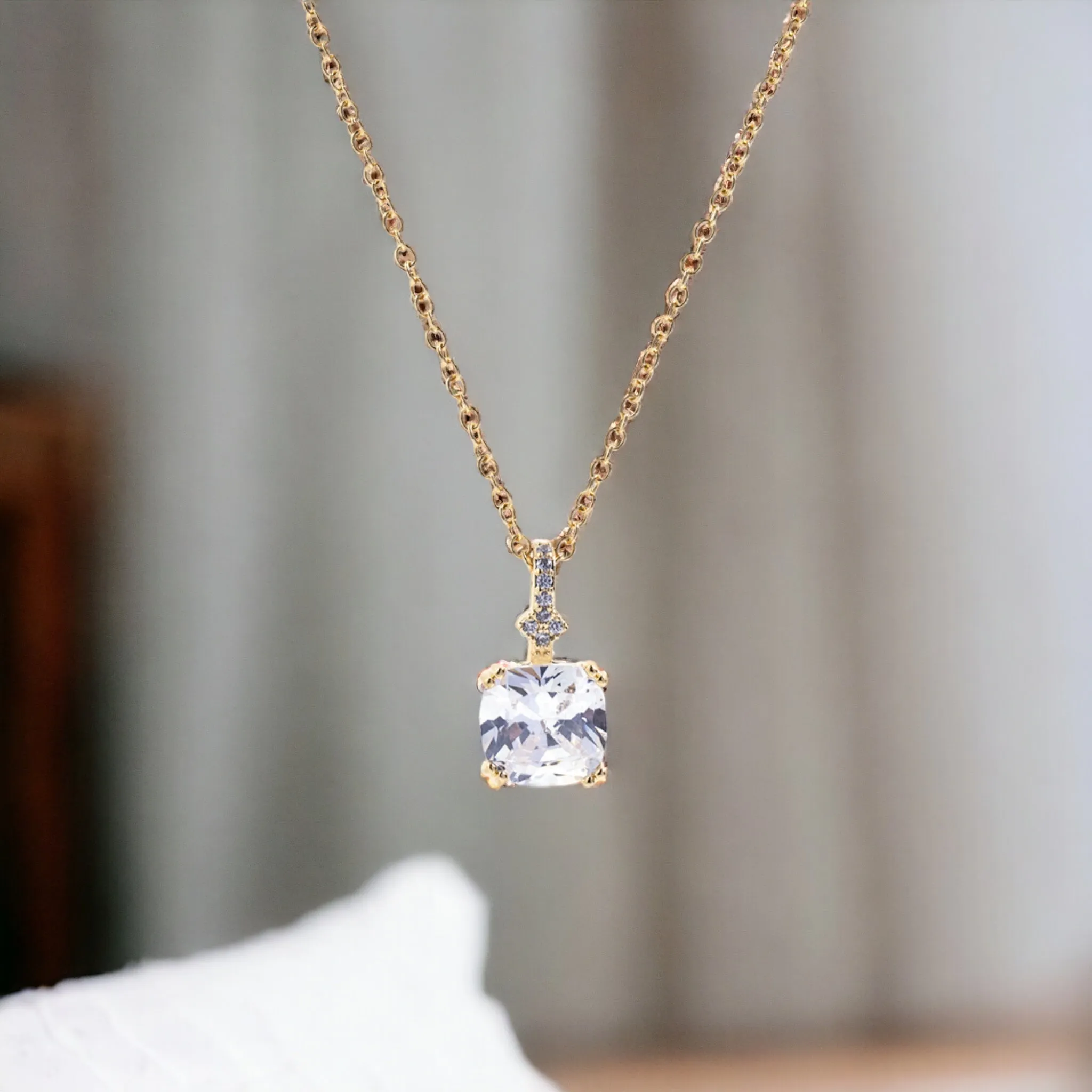 Gold or Silver Cubic Zirconia Pendant Necklace