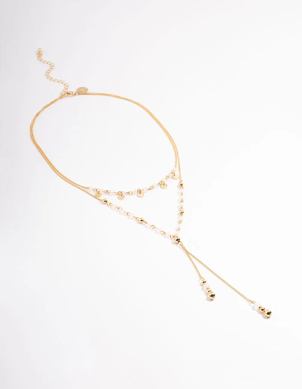 Gold Plated Rose Quartz Double Layer Y-Necklace