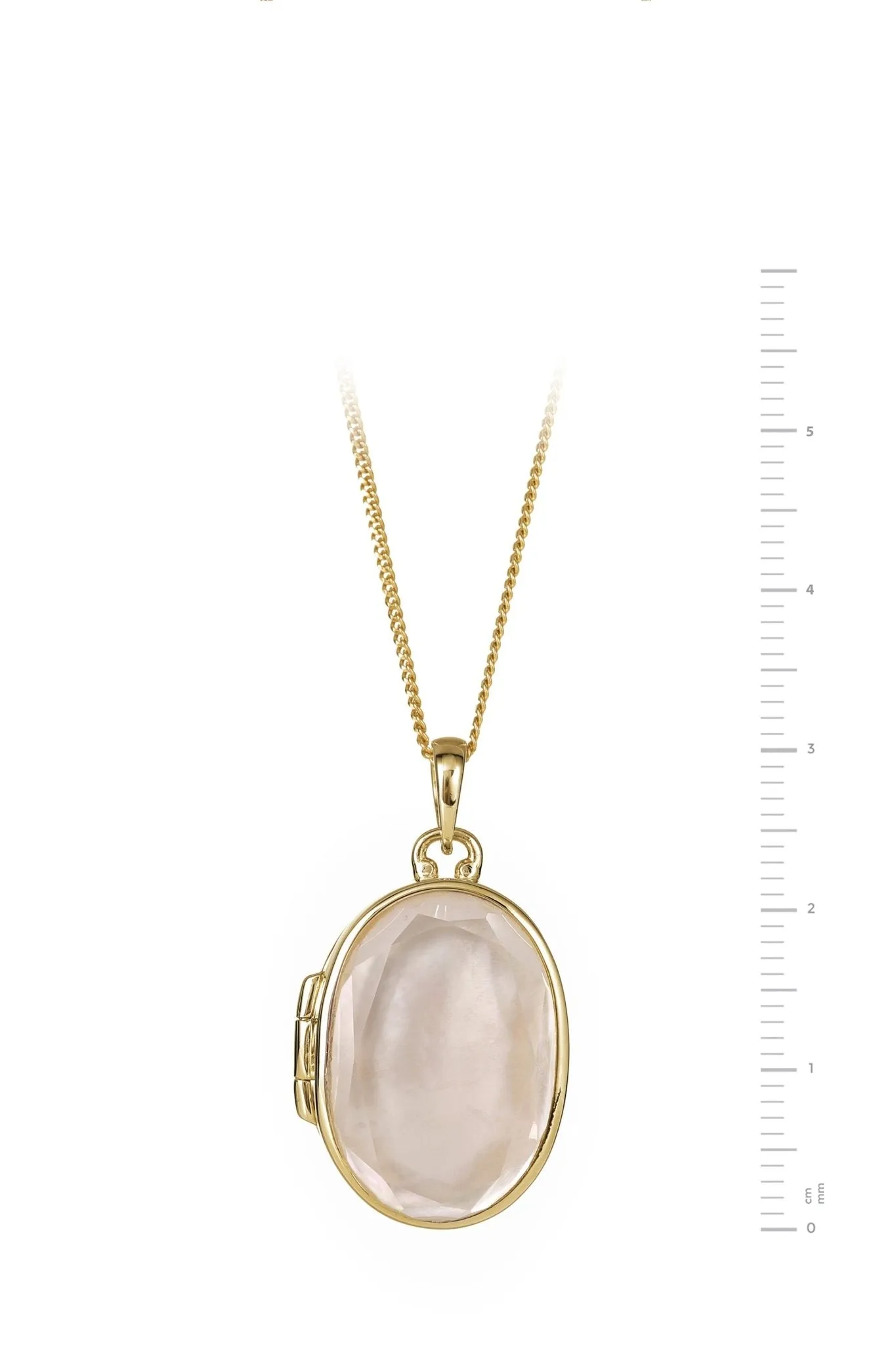 Gold Plated Sterling Silver Oval Mother Of Pearl & Clear Quartz Locket Necklace