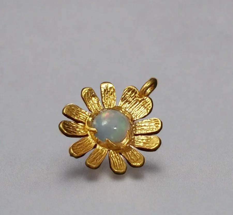 Gold Vermeil Flower Shape Ethiopian Opal Charm