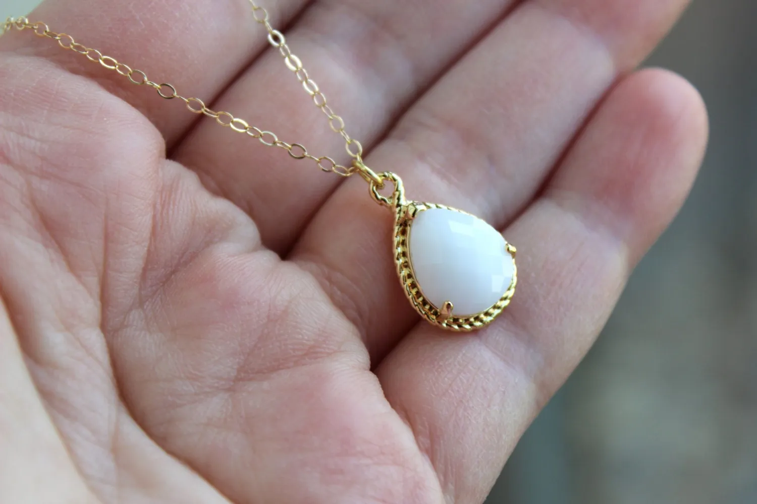 Gold White Opal Necklace Cream Ivory Jewelry - 14k Gold Filled Chain - Wedding Jewelry - Bridesmaid Jewelry - White Opal Bridesmaid Necklace