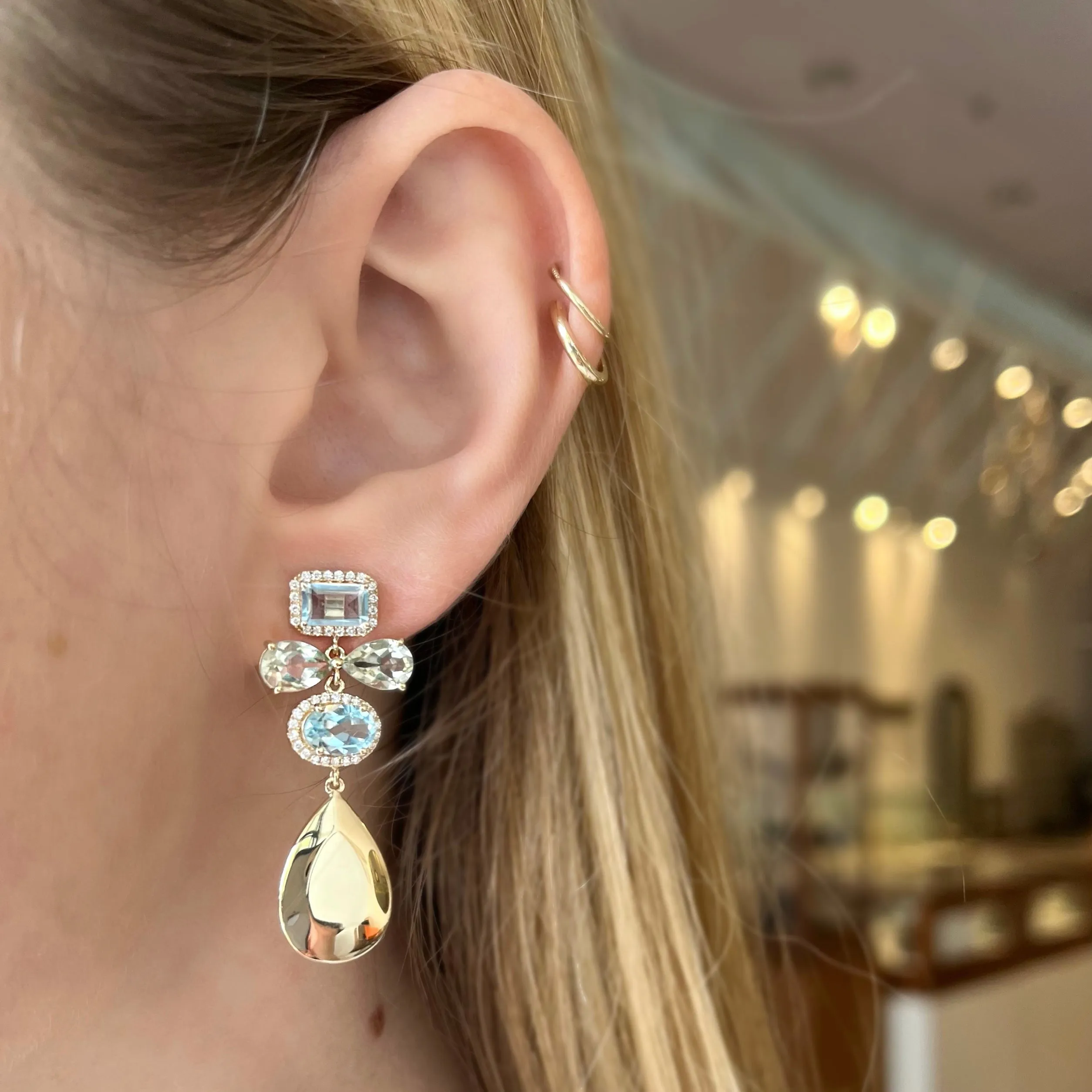 Green Amethyst and Topaz Statement Earrings