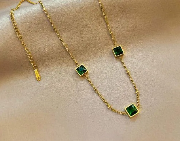 Green Zircon Necklace Stainless Steel Charm Jewelry NCJT36