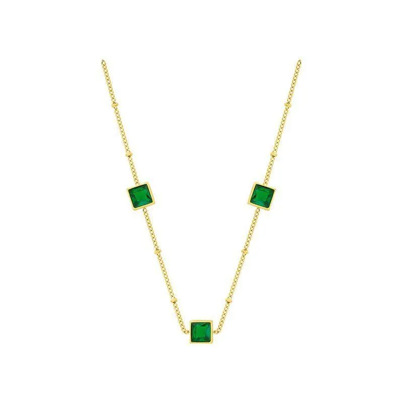 Green Zircon Necklace Stainless Steel Charm Jewelry NCJT36