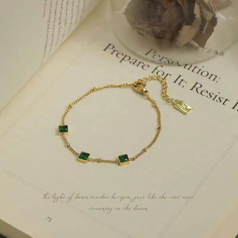 Green Zircon Necklace Stainless Steel Charm Jewelry NCJT36