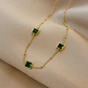 Green Zircon Necklace Stainless Steel Charm Jewelry NCJT36