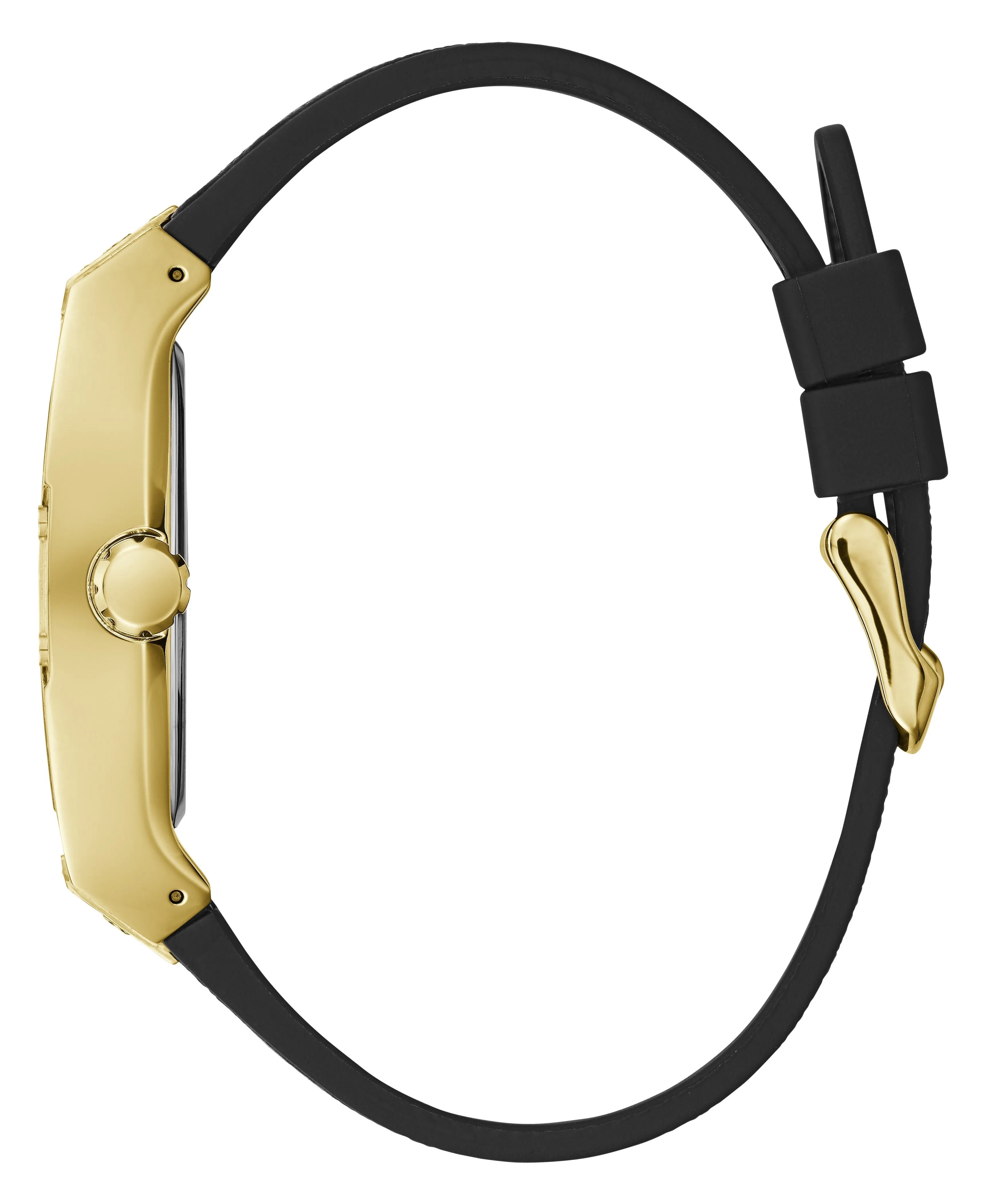 Guess Pheonix Gold Tone & Black Genuine Leather Silicone Watch GW0048G2