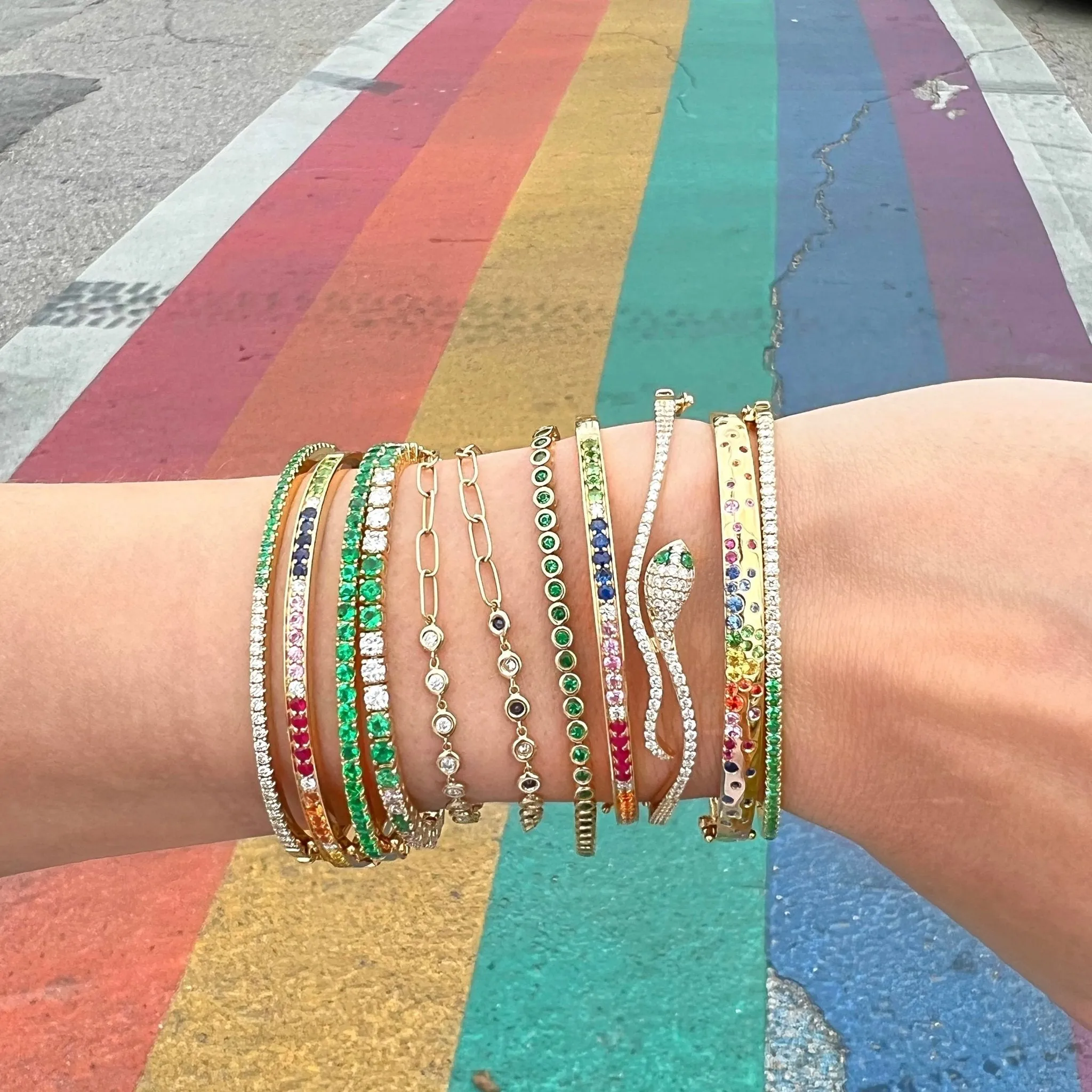 Half Diamond Bezel Paper Clip Bracelet