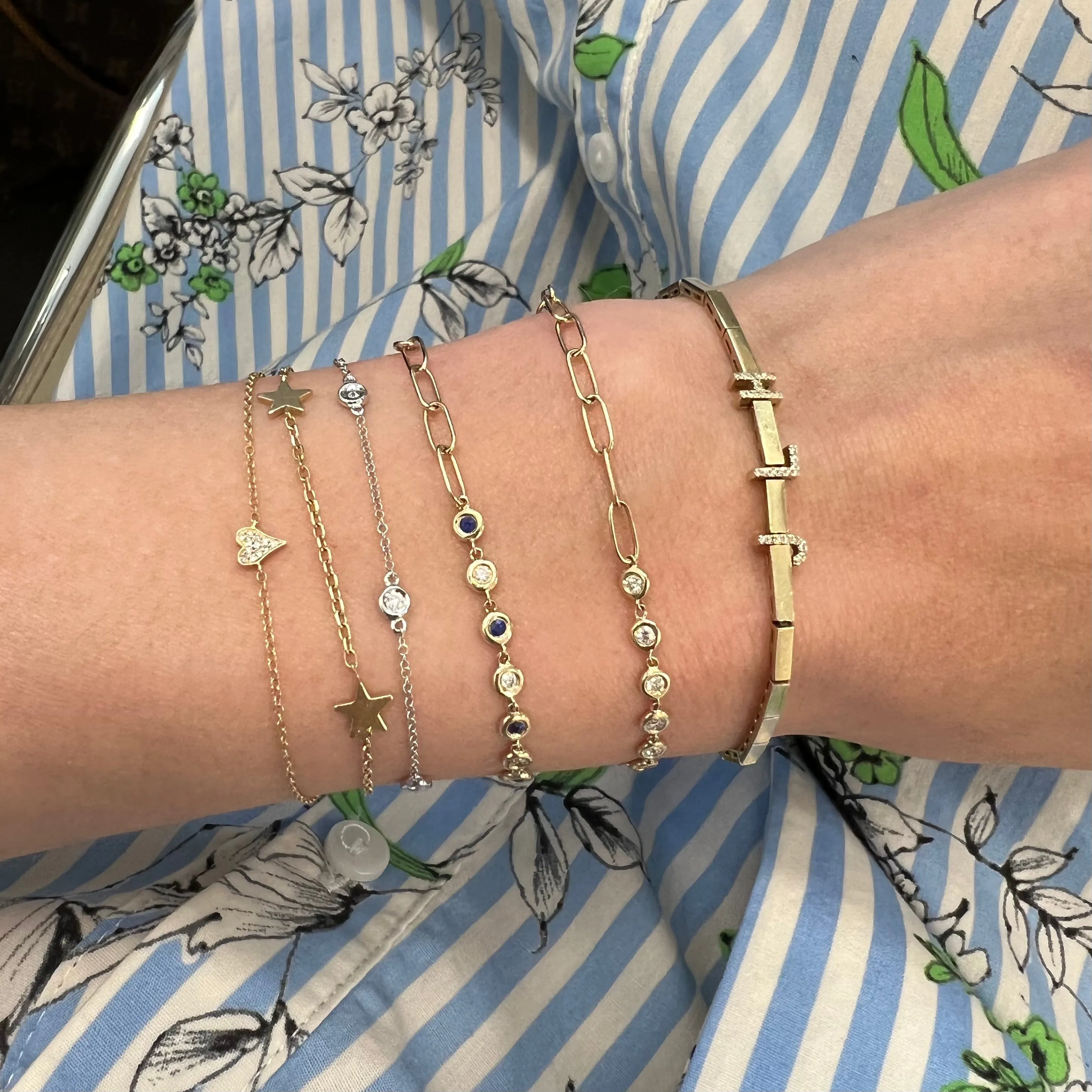 Half Diamond Bezel Paper Clip Bracelet