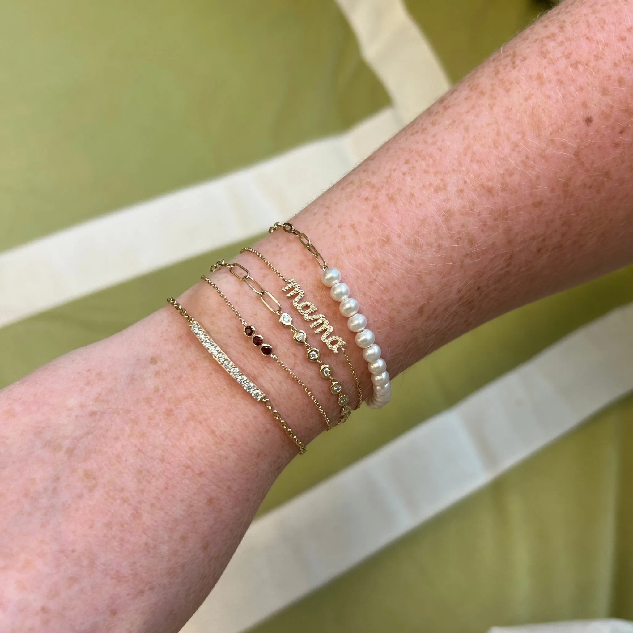 Half Diamond Bezel Paper Clip Bracelet