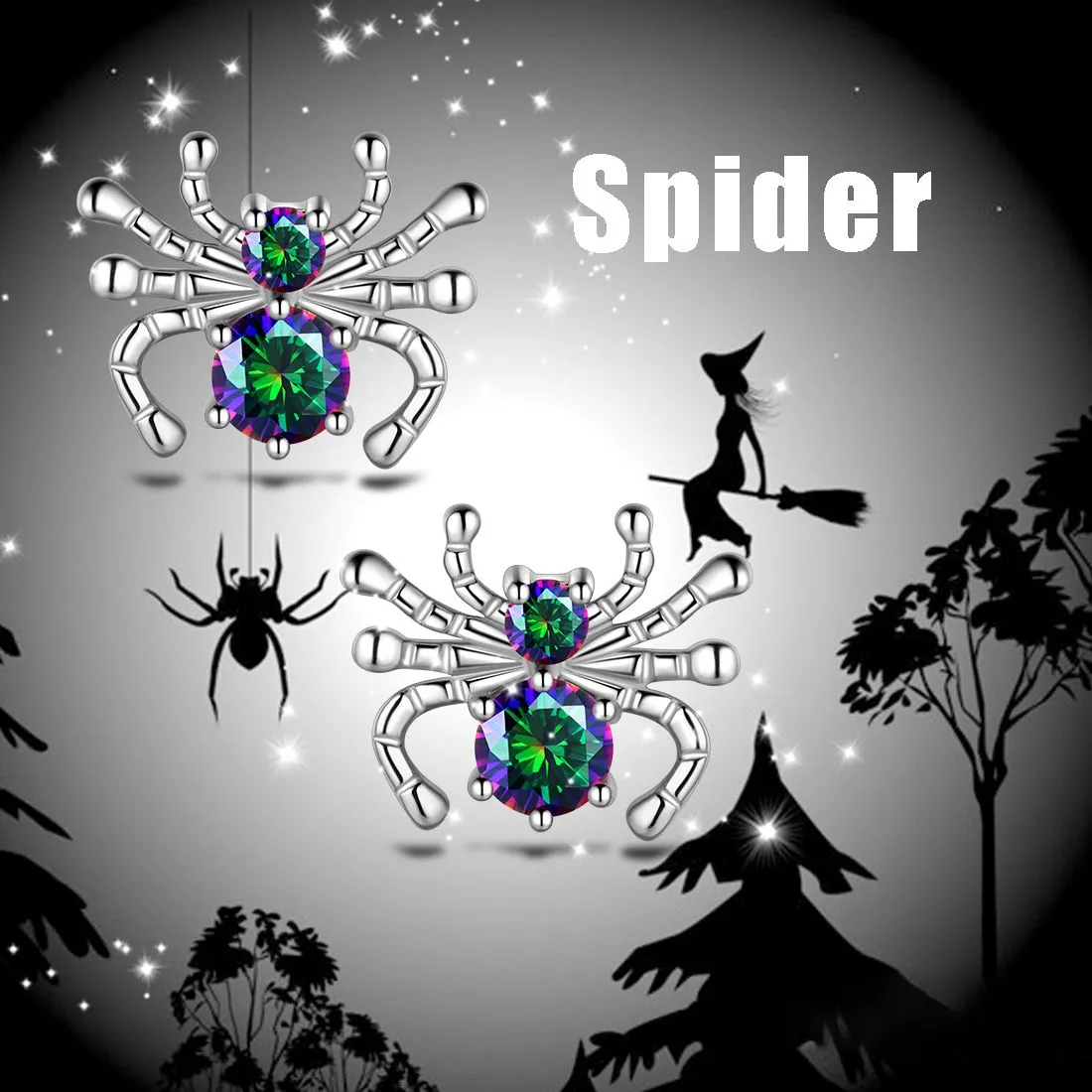Halloween Insect Spider Stud Earrings Women Jewelry Mystic Topaz