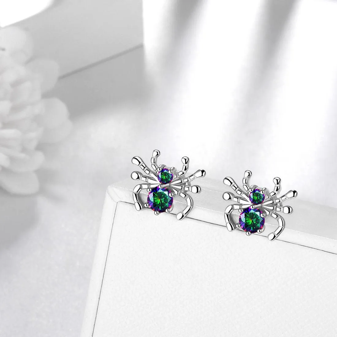Halloween Insect Spider Stud Earrings Women Jewelry Mystic Topaz