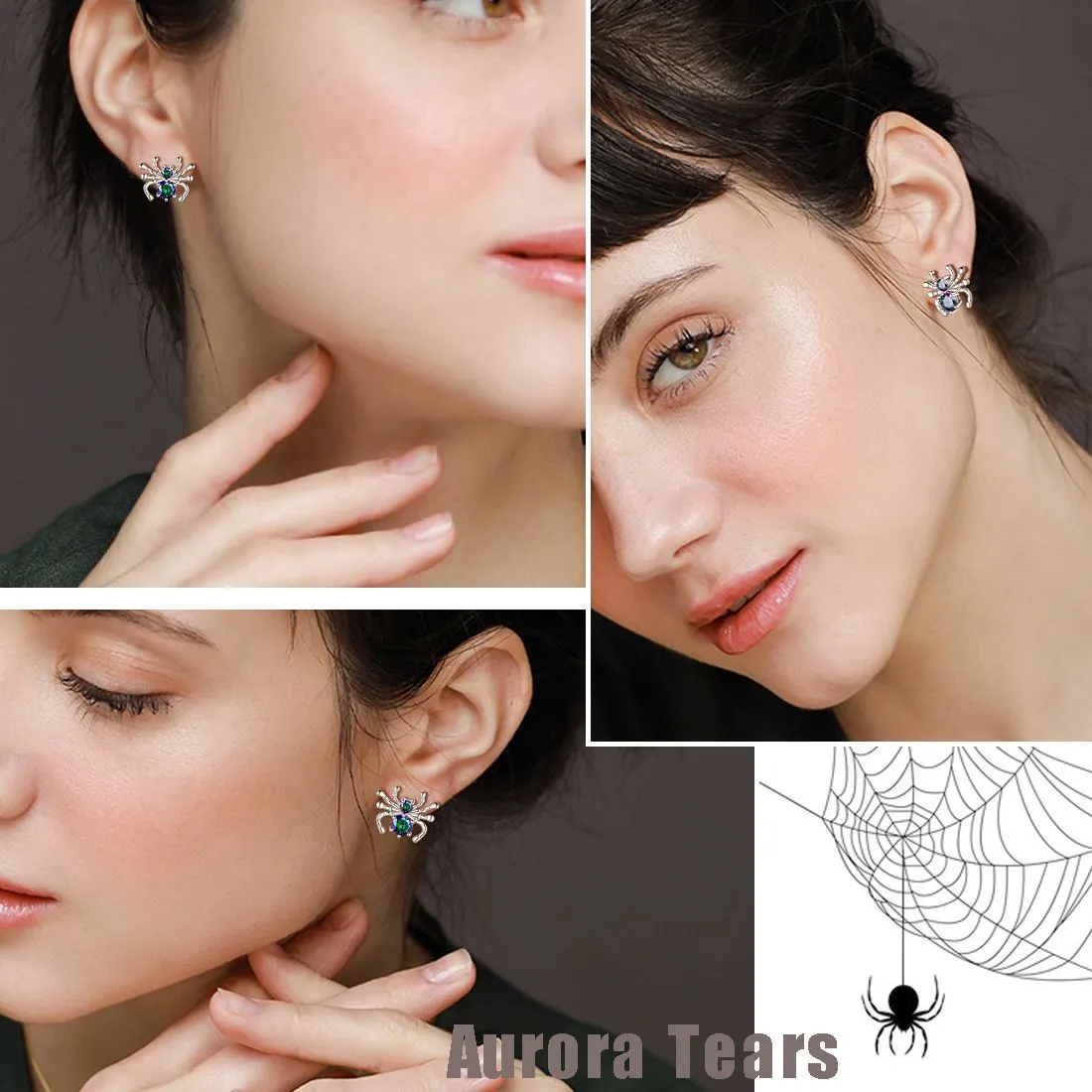 Halloween Insect Spider Stud Earrings Women Jewelry Mystic Topaz