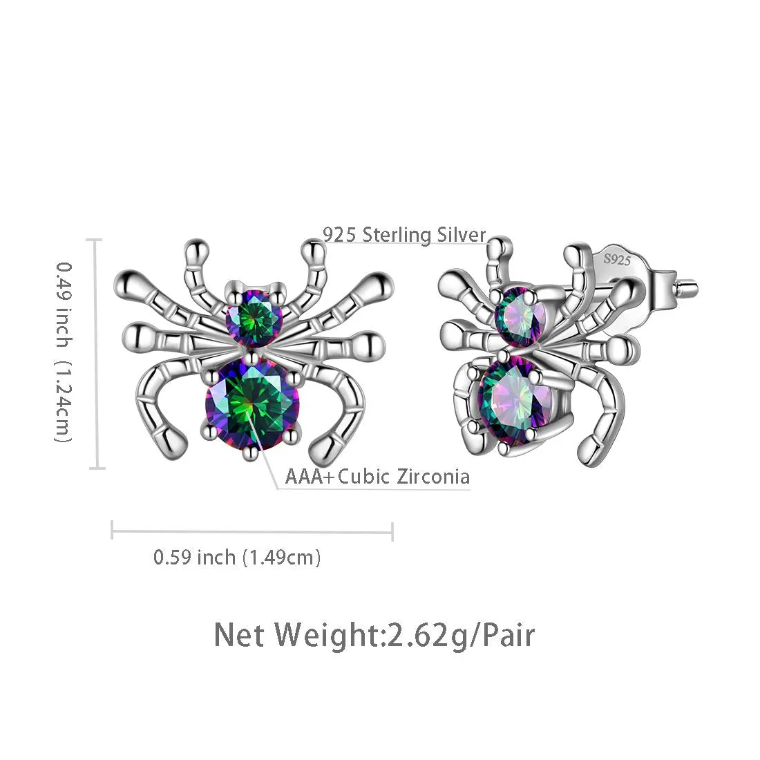 Halloween Insect Spider Stud Earrings Women Jewelry Mystic Topaz