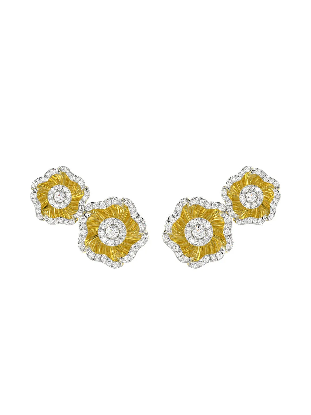 Halo Flower Yellow Gold Earrings
