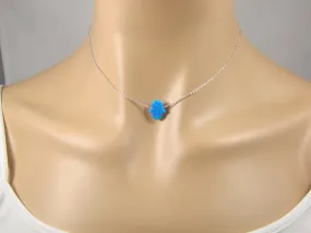 Hamsa Hand Necklace Lab-Created Opal 925 Sterling Silver Chain