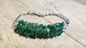 Hand Crafted All Natural Adventurine Gemstone & Chain Bracelet. Triple Strand, Adjustable to 7" with Lobster Claw Clasp