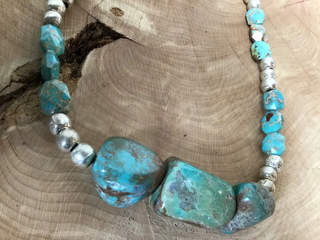Handmade Turquoise Chunk & Vintage Bead Necklace