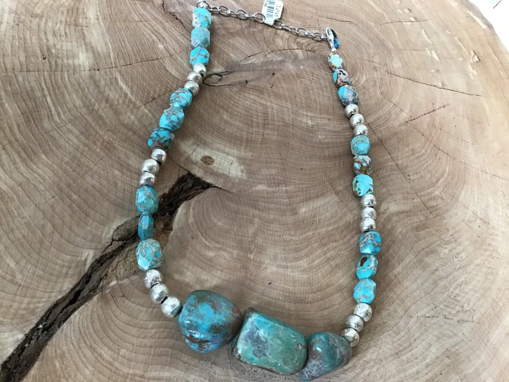 Handmade Turquoise Chunk & Vintage Bead Necklace