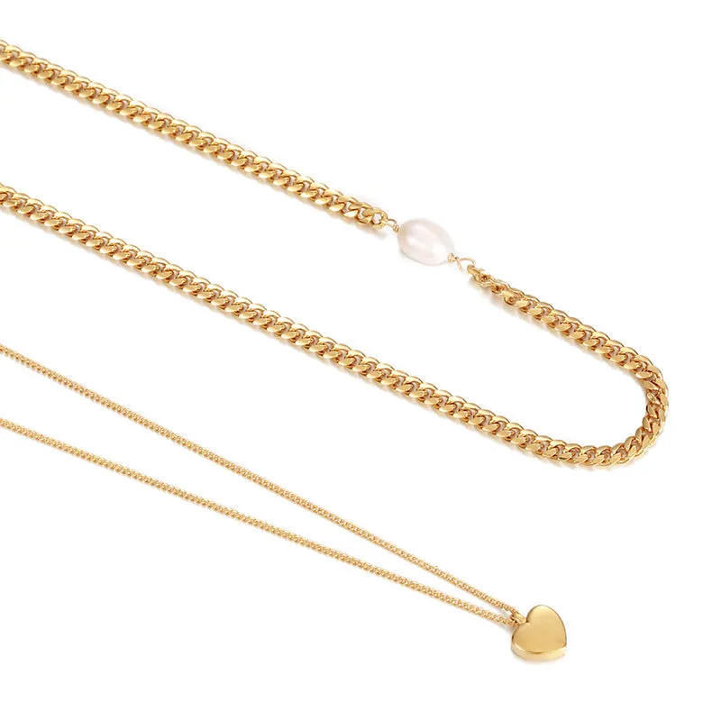 Heart Pendant Chain and Pearl Choker