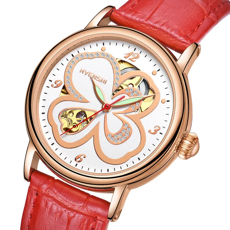 Huangshi Watch Women's Hollow Luminous Automatic Mechanical Watch Fashion Belt Business Women's Watch
