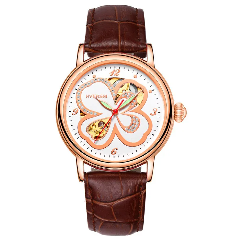 Huangshi Watch Women's Hollow Luminous Automatic Mechanical Watch Fashion Belt Business Women's Watch