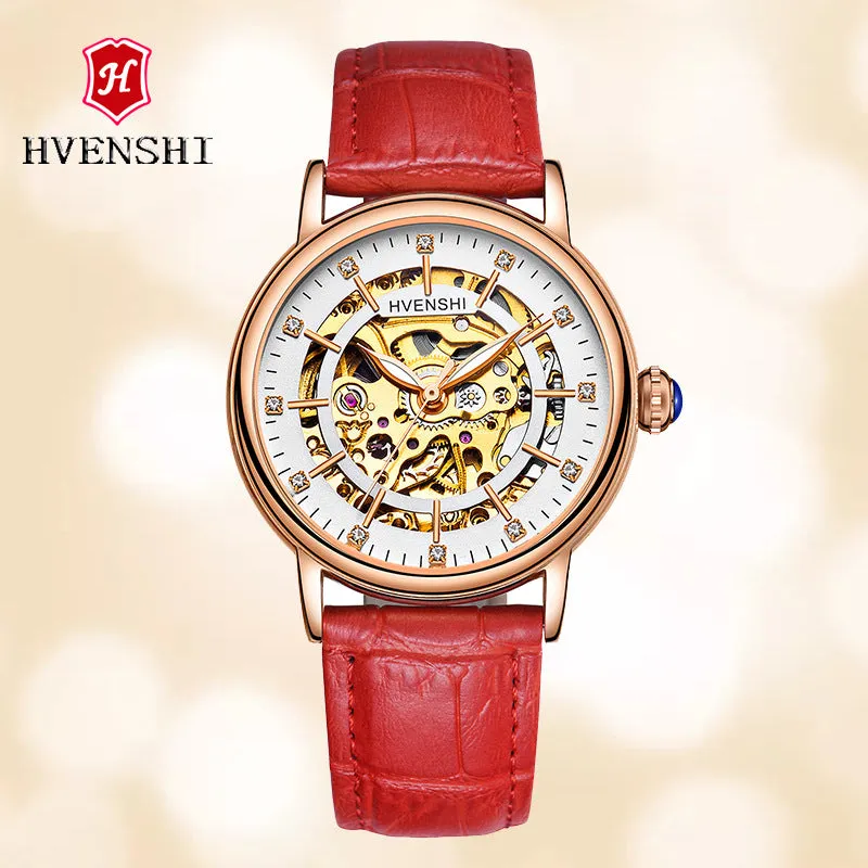 Huangshi Watch Women's Hollow Luminous Automatic Mechanical Watch Fashion Belt Business Women's Watch