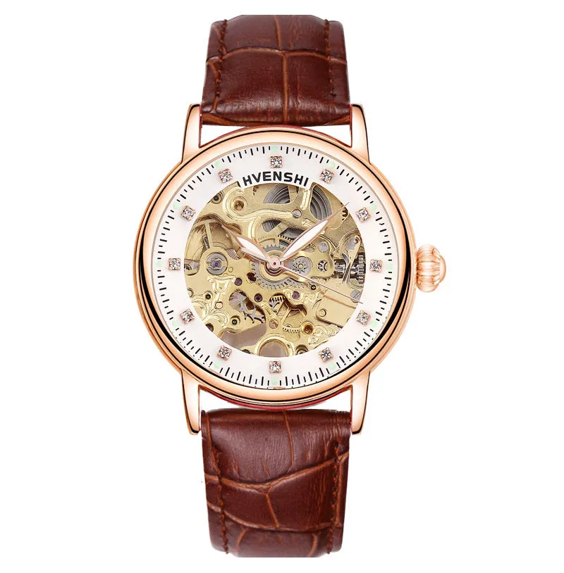 Huangshi Watch Women's Hollow Luminous Automatic Mechanical Watch Fashion Belt Business Women's Watch