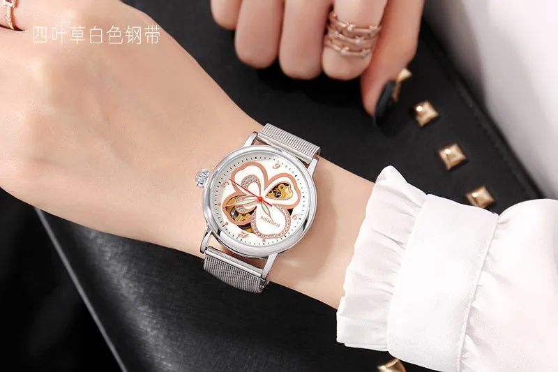 Huangshi Watch Women's Hollow Luminous Automatic Mechanical Watch Fashion Belt Business Women's Watch
