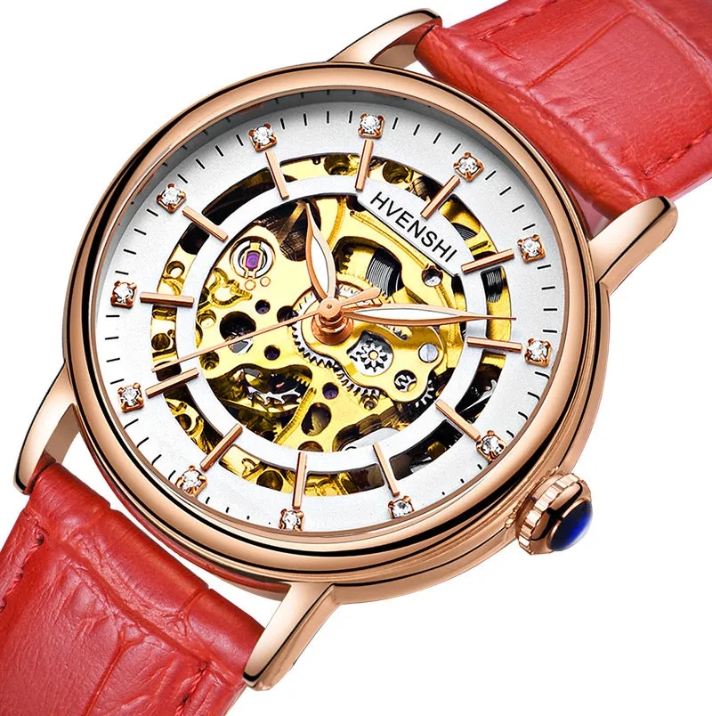 Huangshi Watch Women's Hollow Luminous Automatic Mechanical Watch Fashion Belt Business Women's Watch