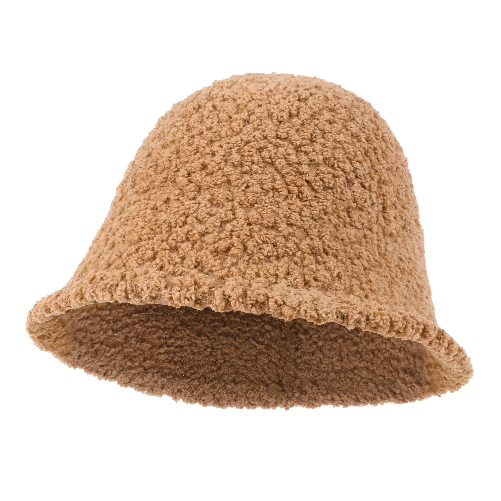 ililily Bell Shape Knitted Sherpa Fur Bucket Hat Soft Winter Fedora Hat