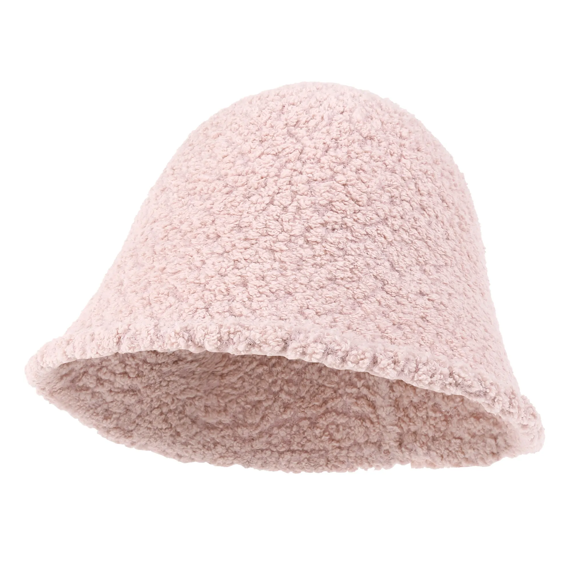 ililily Bell Shape Knitted Sherpa Fur Bucket Hat Soft Winter Fedora Hat