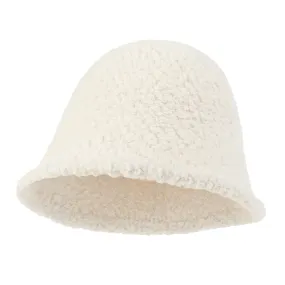 ililily Bell Shape Knitted Sherpa Fur Bucket Hat Soft Winter Fedora Hat