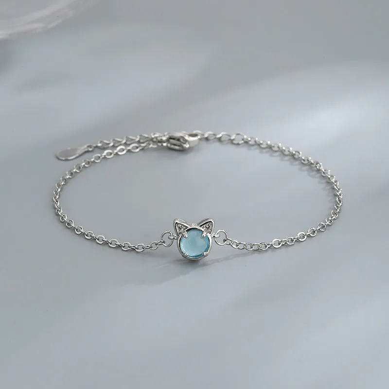 Inlaid Zircon Blue Cat Shape Bracelet